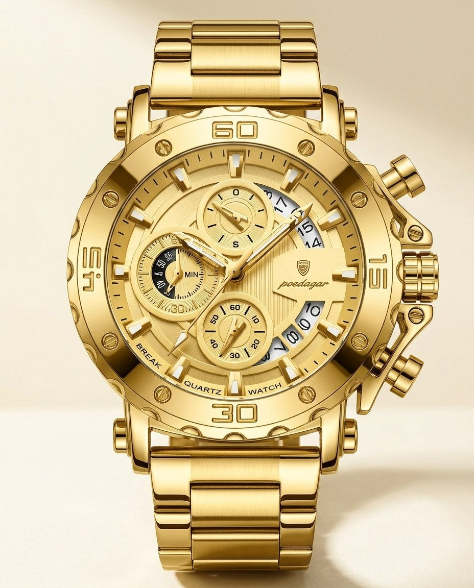 Titan Sport Chronograph (Steel Mesh) Gold case, Gold dial front