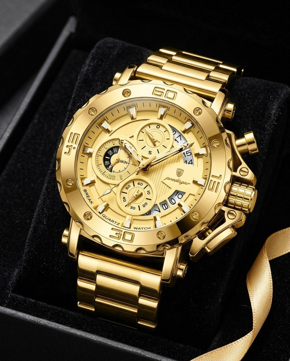 Titan Sport Chronograph (Steel Mesh) Gold case, Gold dial in the gift box