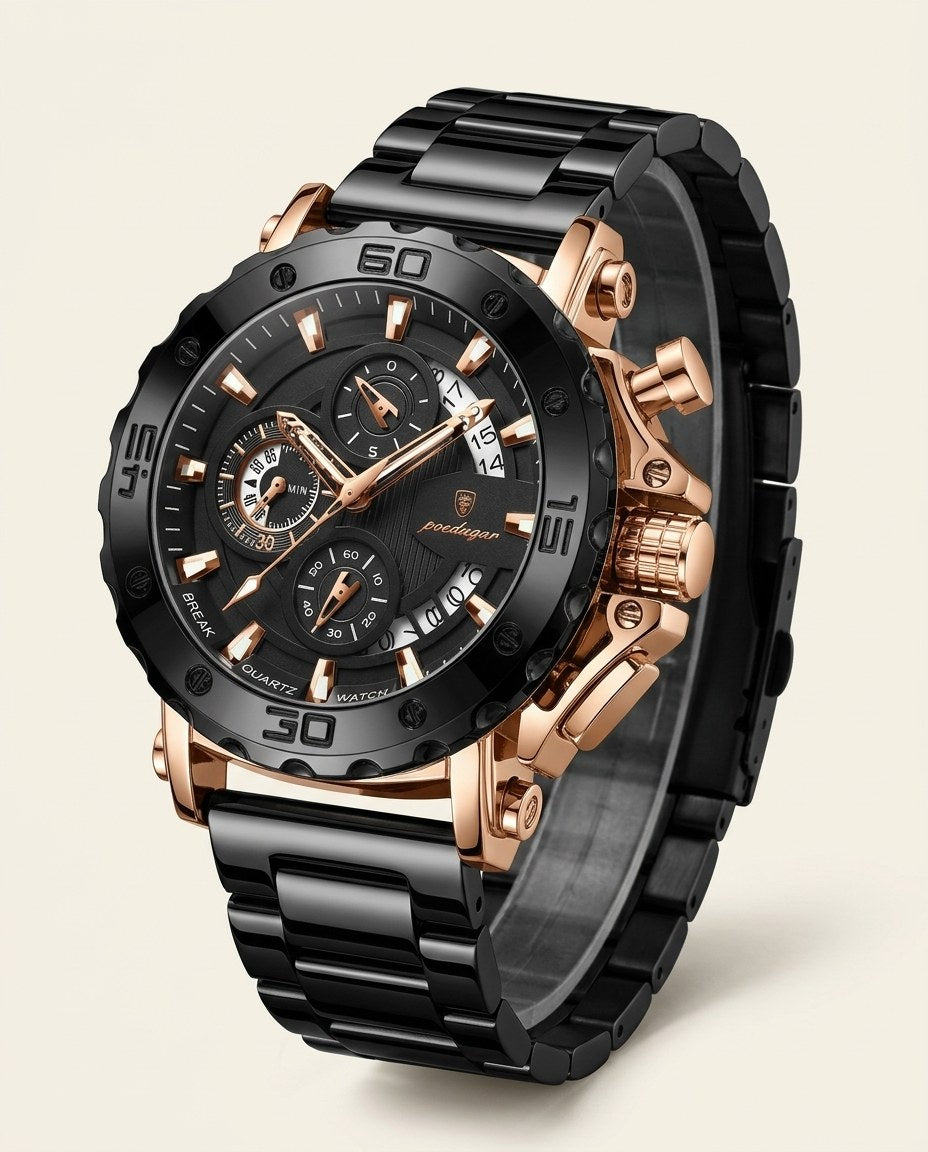 Titan Sport Chronograph (Steel Mesh) Rose Gold case, Black dial