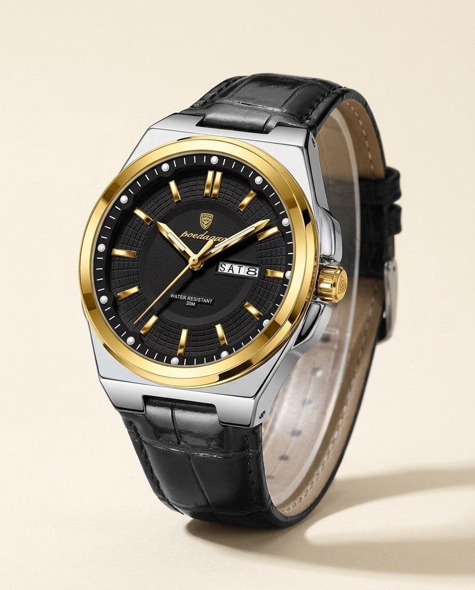 Executive Day-Date (Leather) Gold case, Black dial hero