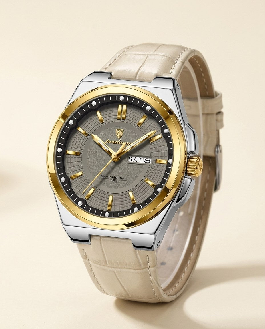 Executive Day-Date (Leather) Gold case, Grey dial