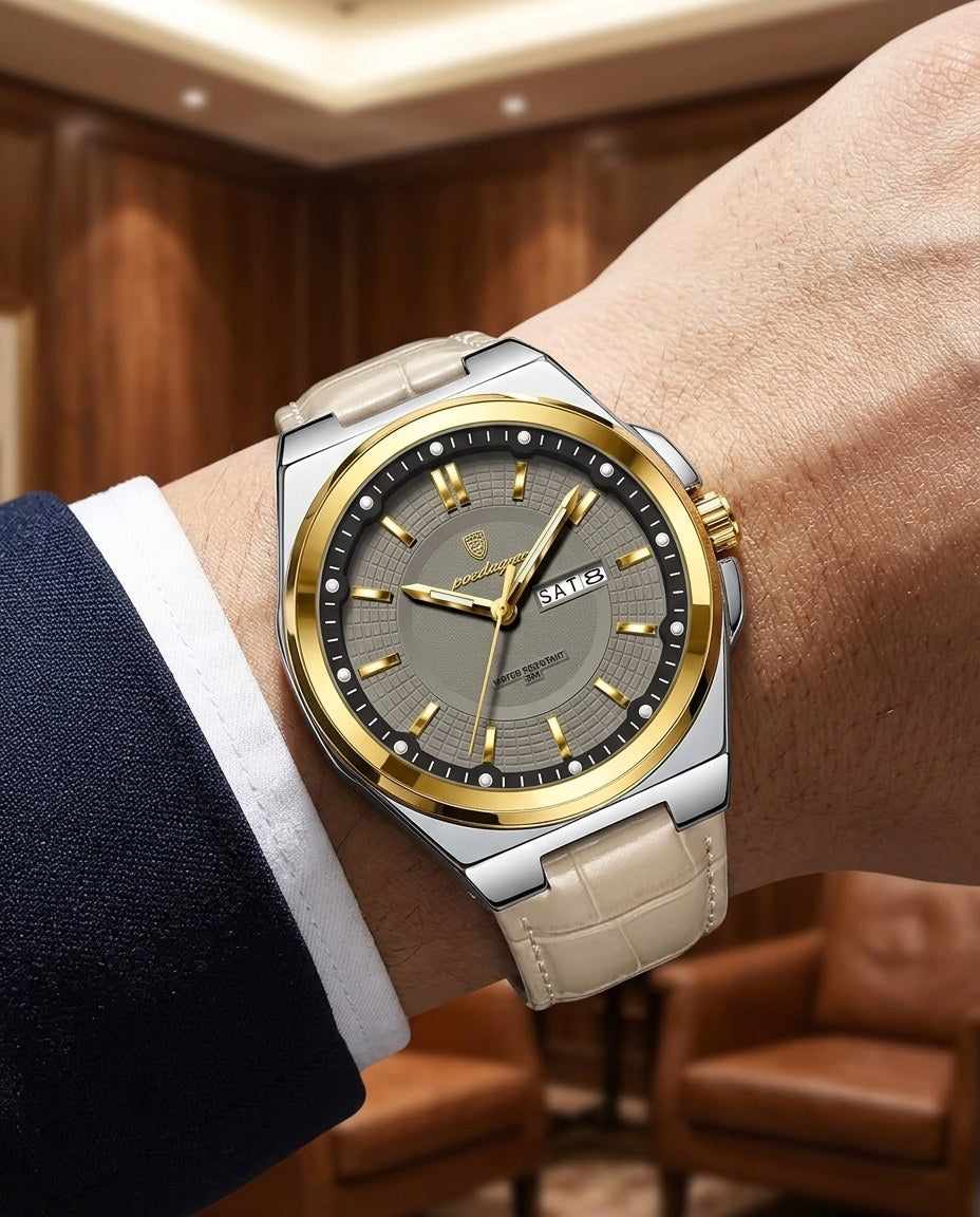 Executive Day-Date (Leather) Gold case, Grey dial on the wrist