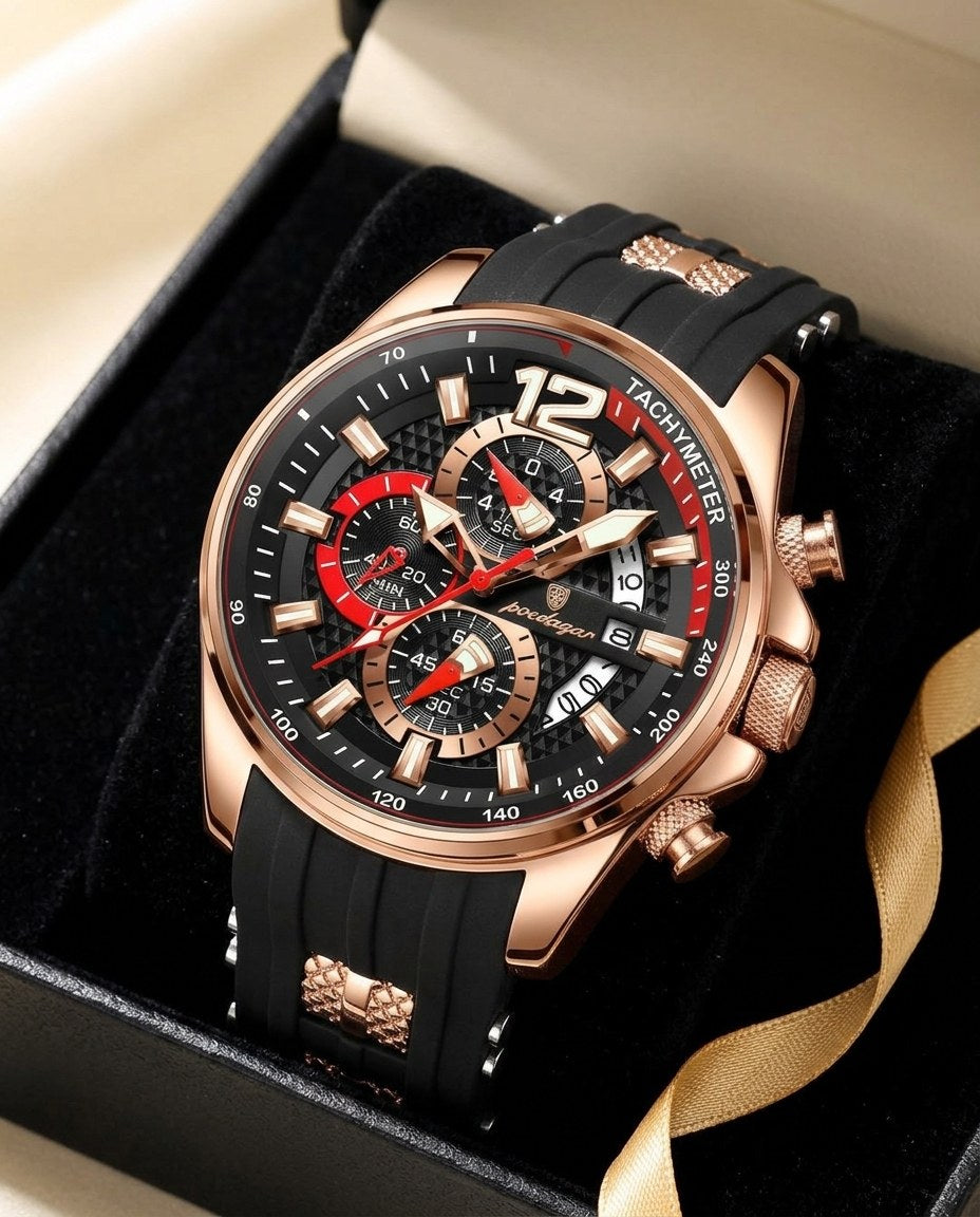 Velocity Sport Chronograph Rose Gold case, Black dial in the gift box