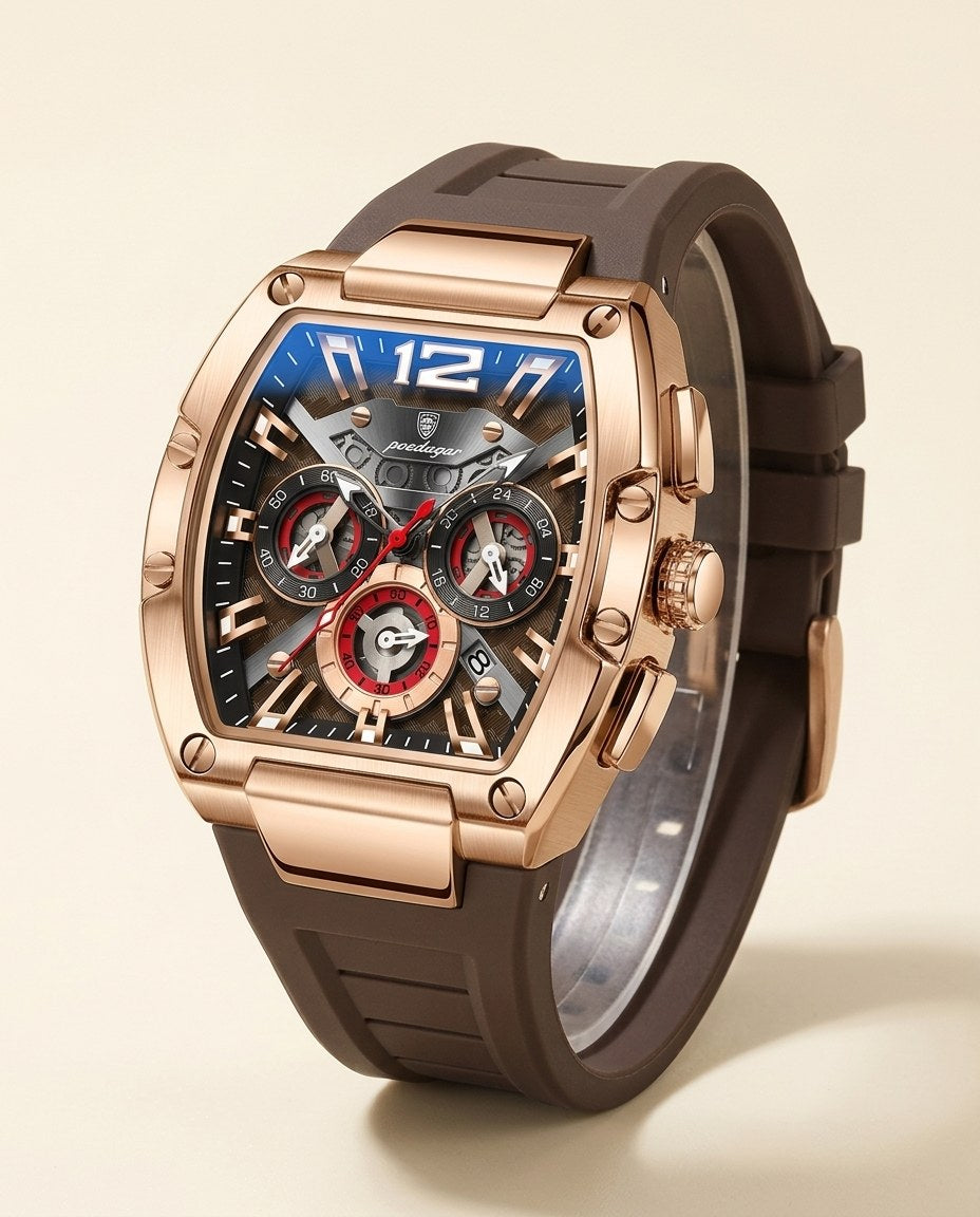 Tonneau Skeleton Sport Rose Gold case, Brown dial
