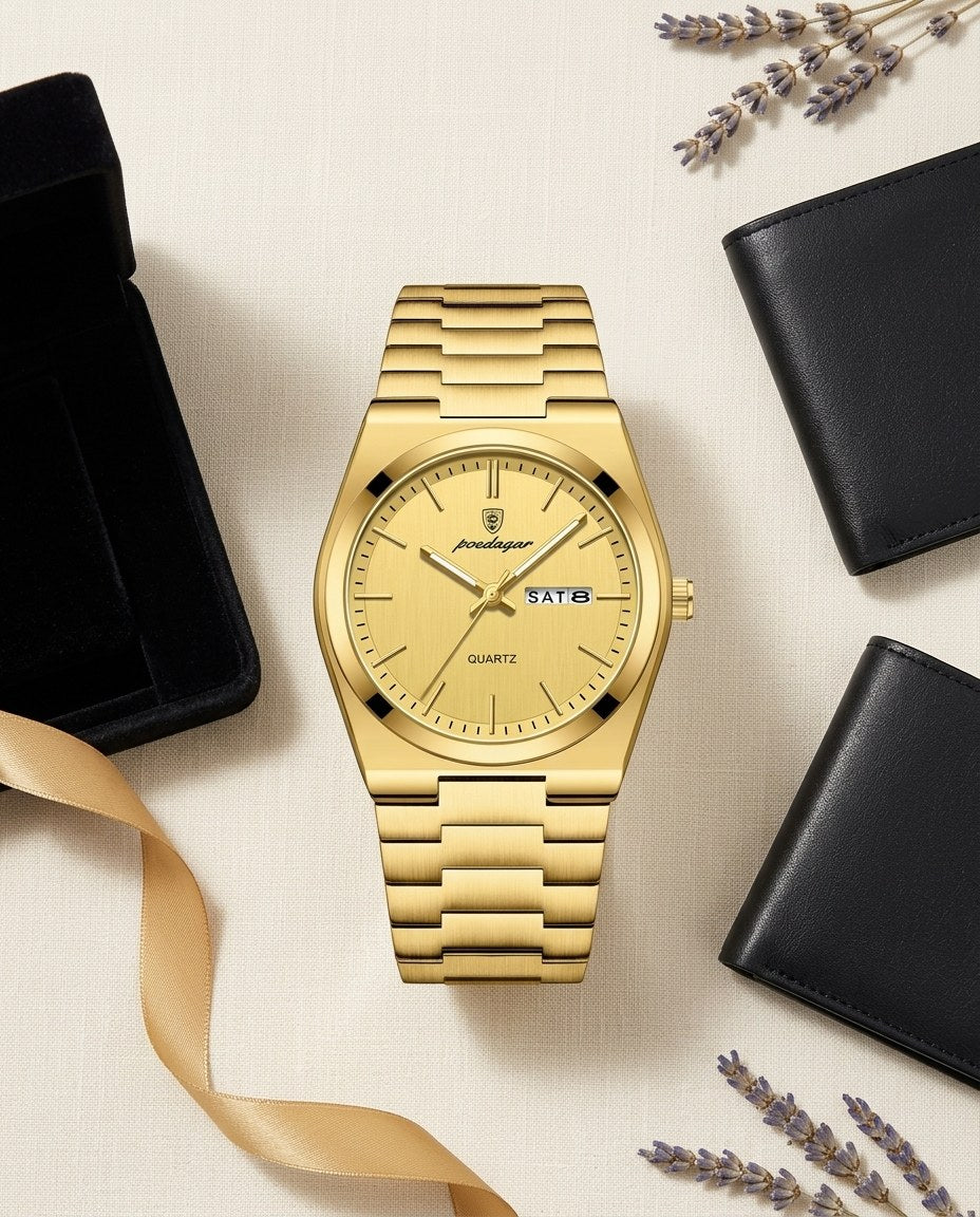 Sovereign Day-Date Gold case, Gold dial flat lay