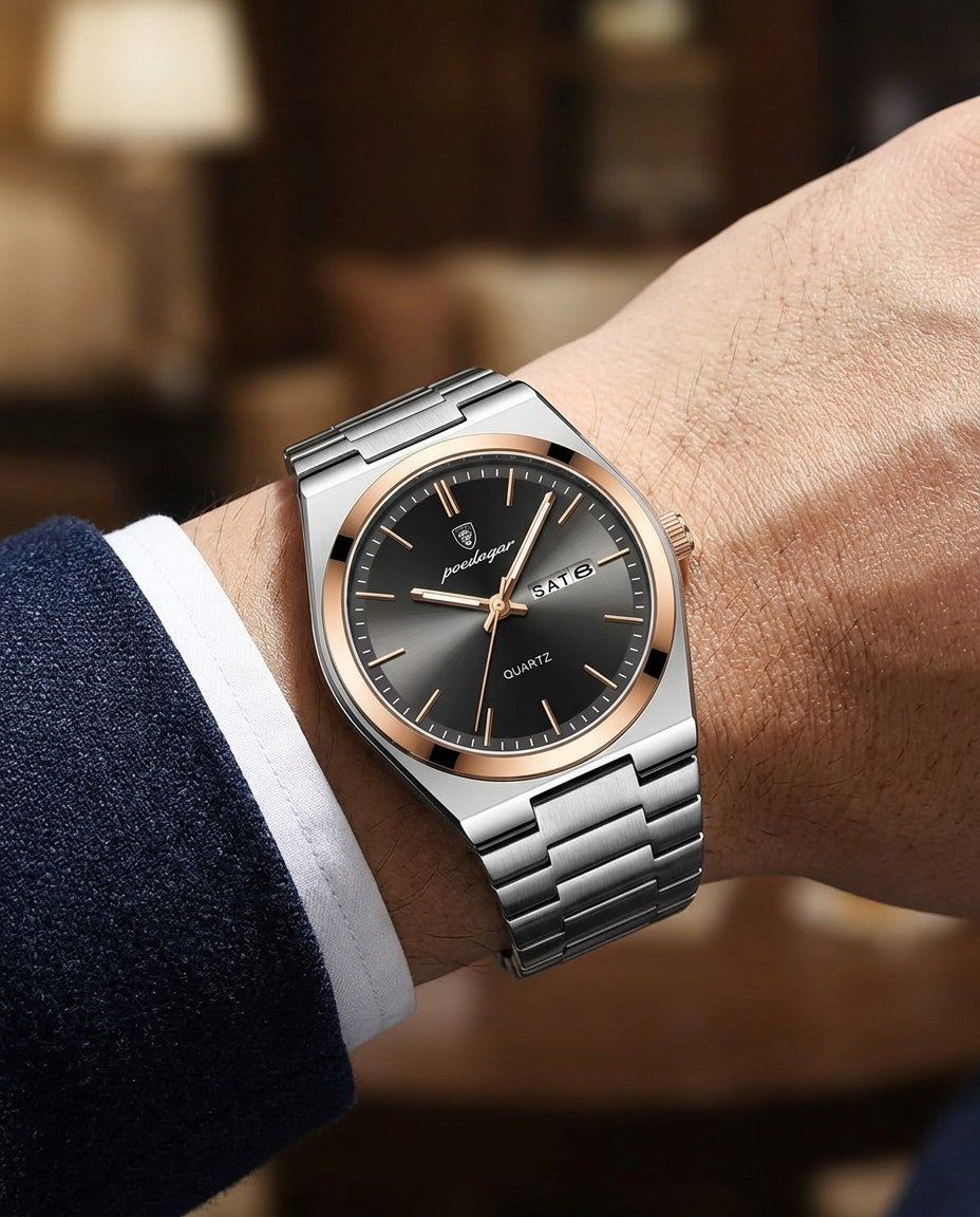 Sovereign Day-Date Rose Gold case, Black dial on the wrist