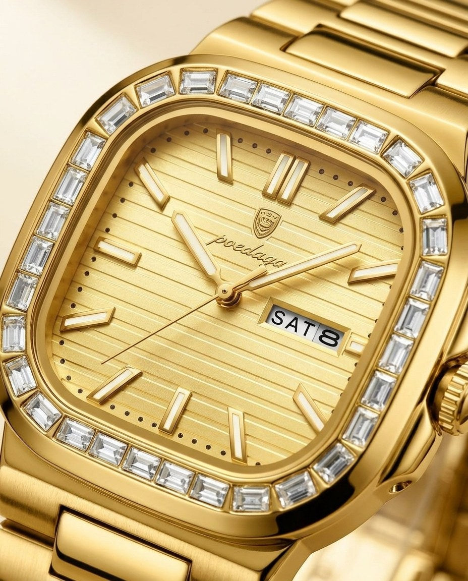 Crystal Square Day-Date Gold case, Gold dial dial close-up