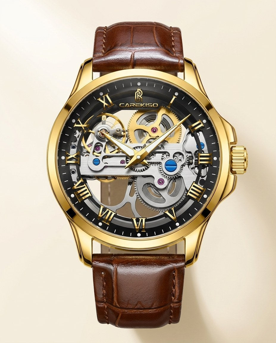 Phantom Skeleton Automatic Gold case, Black dial front