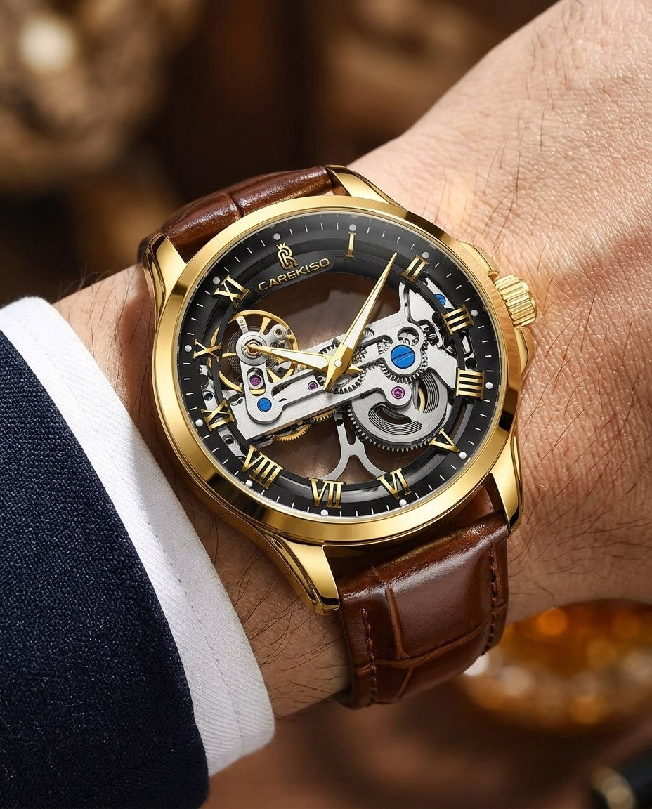 Phantom Skeleton Automatic Gold case, Black dial on the wrist