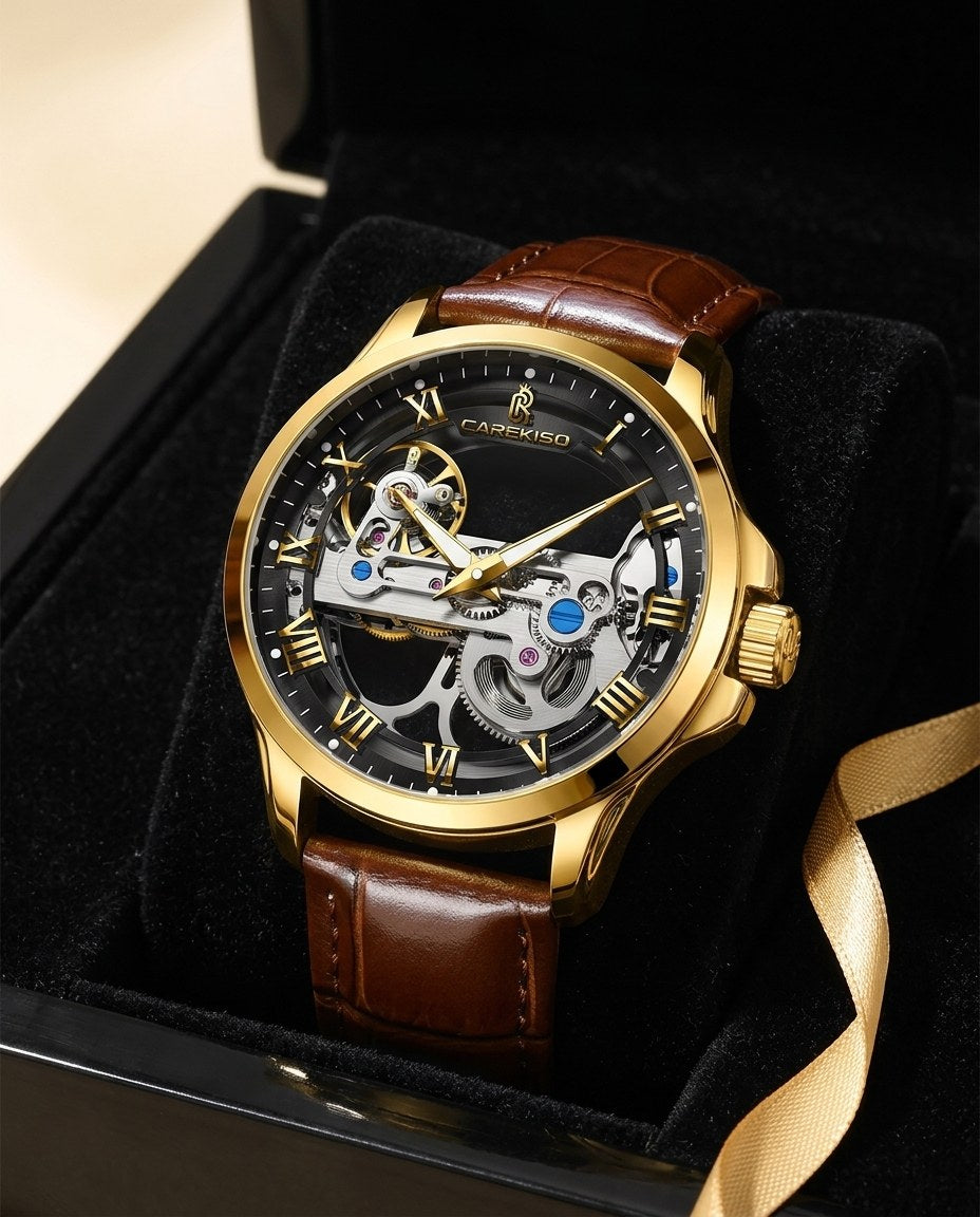 Phantom Skeleton Automatic Gold case, Black dial in the gift box