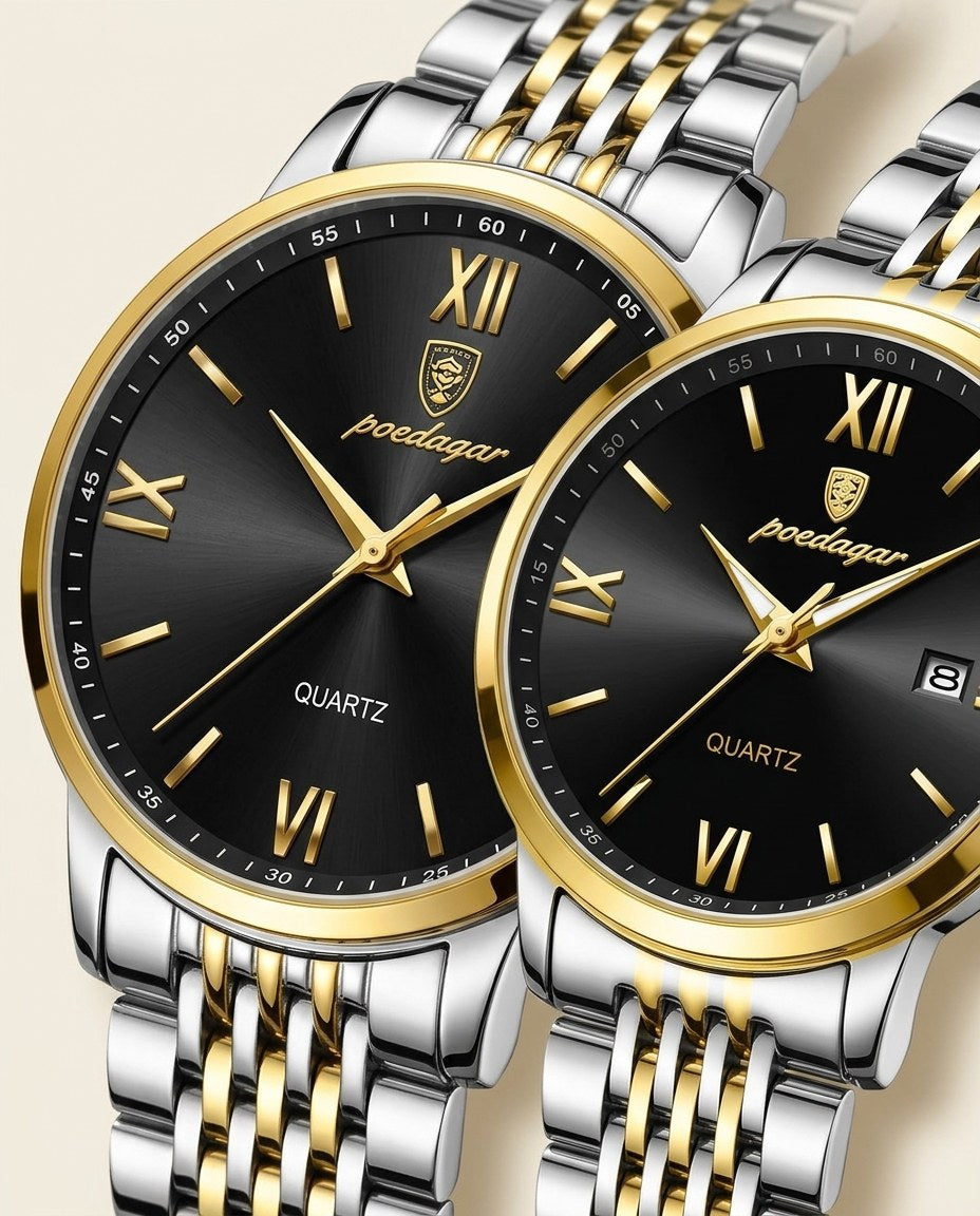 Roman Classic Couple Set Gold case, Black dial dial close-up