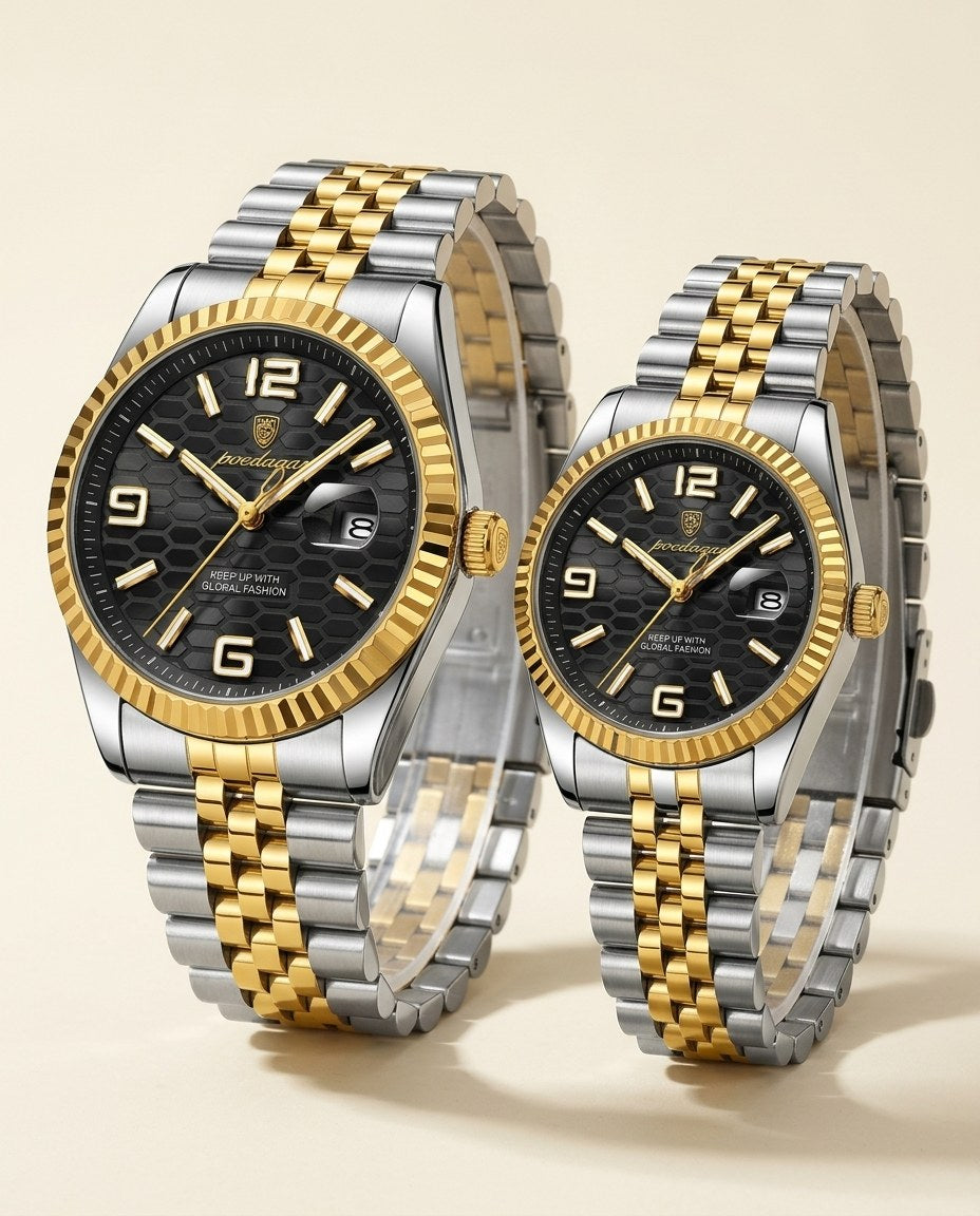 Golden Waffle Couple Set Gold case, Black dial