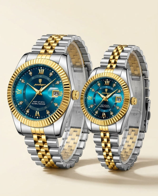 Royal Fluted Couple Set Gold case, Blue dial hero