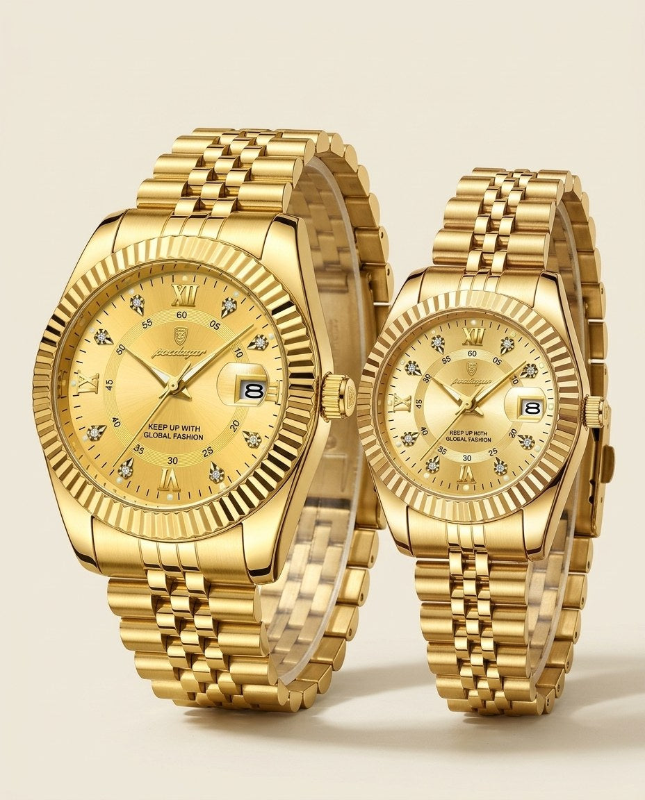Royal Fluted Couple Set Gold case, Gold dial
