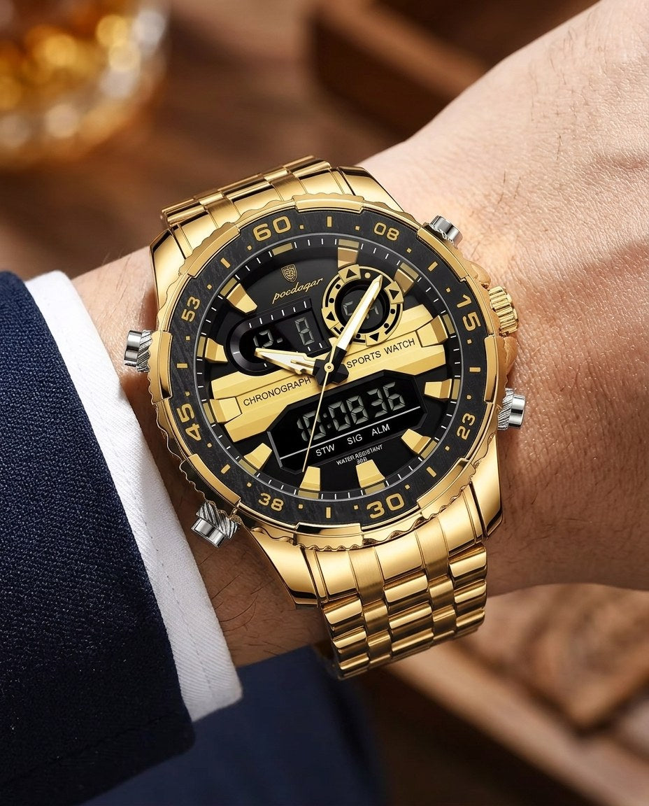 Commander Analog-Digital Gold case, Black dial on the wrist