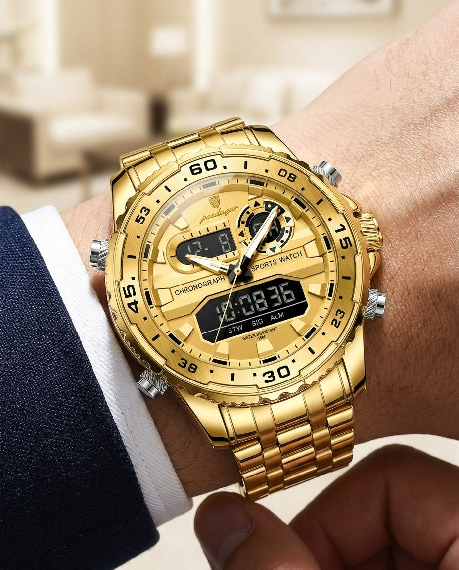 Commander Analog-Digital Gold case, Gold dial on the wrist
