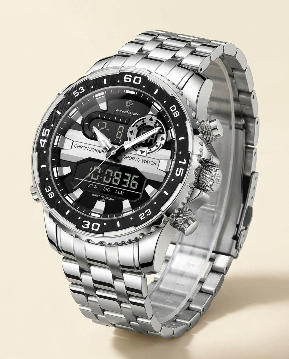 Commander Analog-Digital Silver case, Black dial