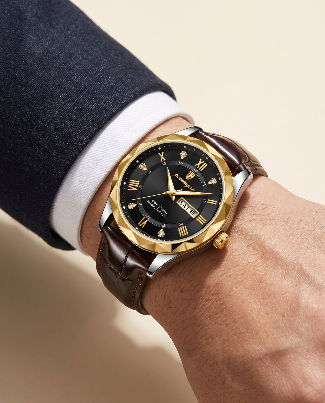 Regent Roman Leather Day-Date
