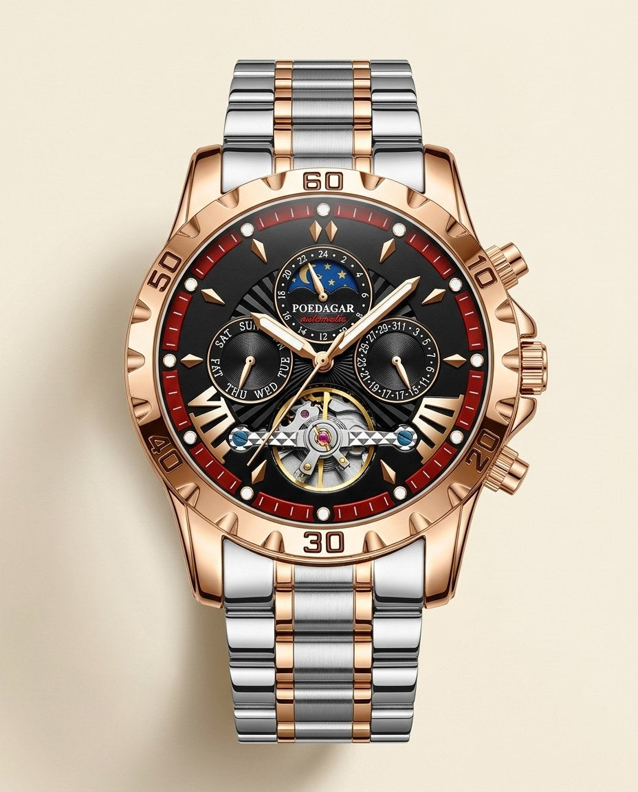 Eclipse Tourbillon-Style Automatic Gold case, Black dial front