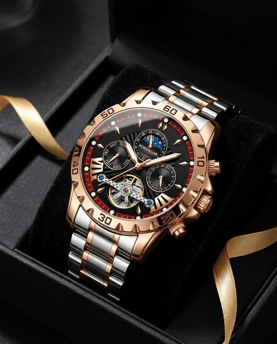 Eclipse Tourbillon-Style Automatic Gold case, Black dial in the gift box