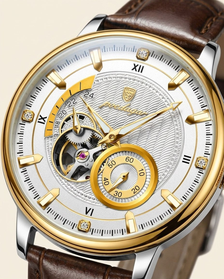 Royal Open-Heart Automatic (Leather) Gold case, White dial dial close-up