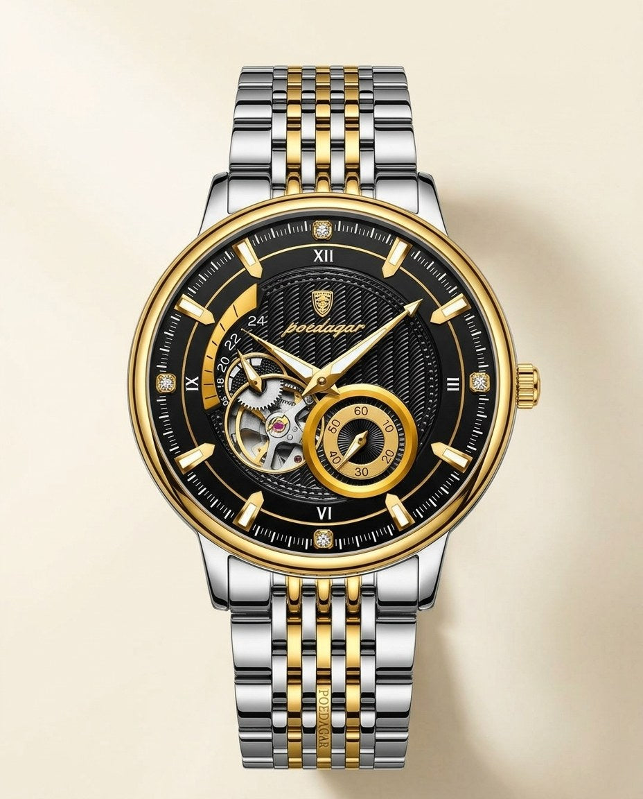 Royal Open-Heart Automatic (Steel) Gold case, Black dial front