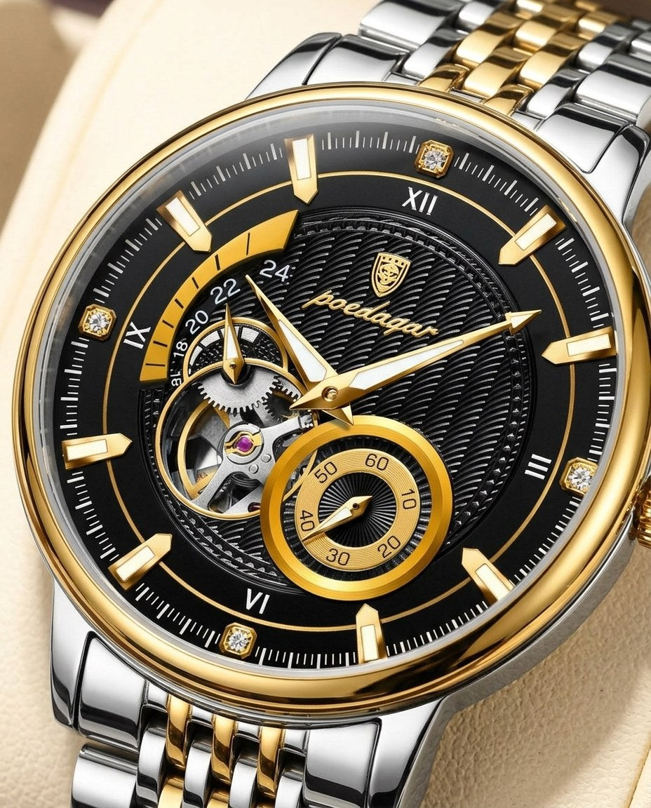 Royal Open-Heart Automatic (Steel) Gold case, Black dial dial close-up