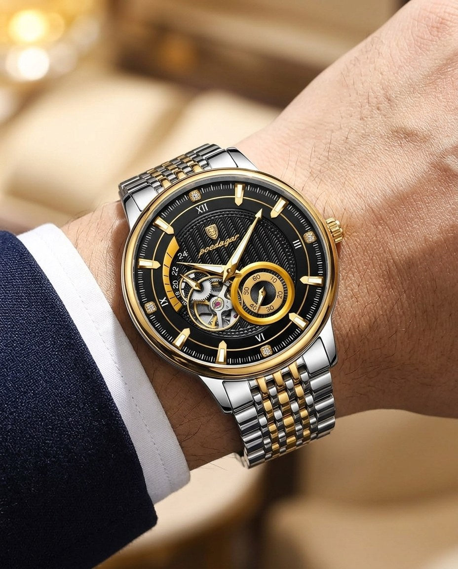 Royal Open-Heart Automatic (Steel) Gold case, Black dial on the wrist