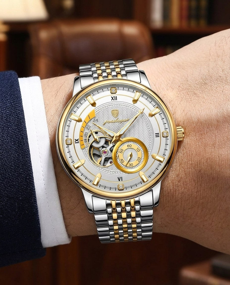 Royal Open-Heart Automatic (Steel) Gold case, White dial on the wrist