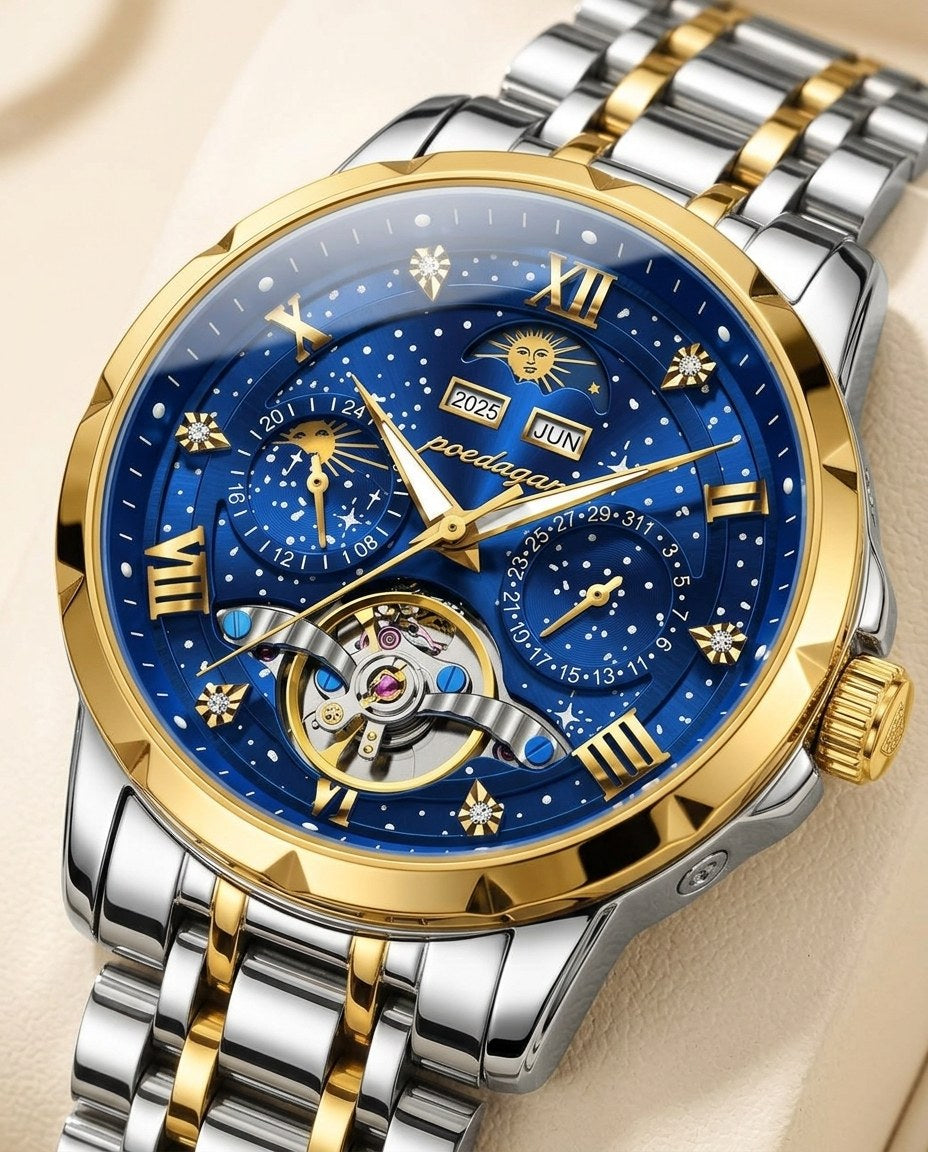 Starlight Open-Heart Automatic Gold case, Blue dial dial close-up