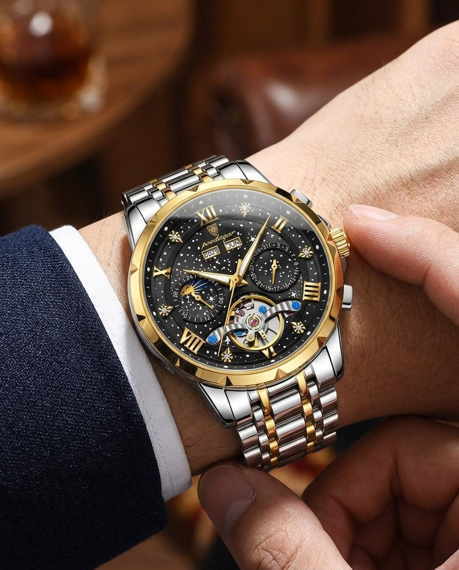 Starlight Open-Heart Automatic Gold case, Black dial on the wrist