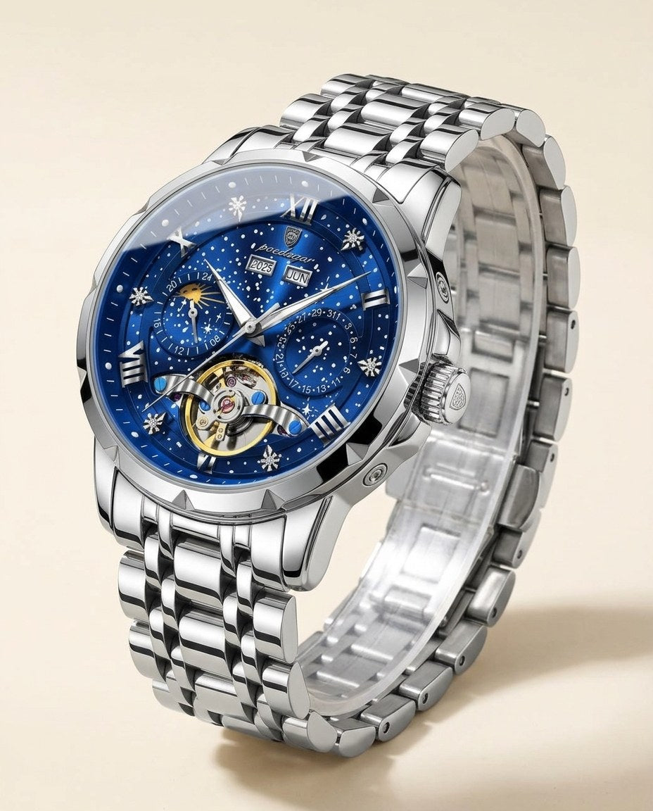 Starlight Open-Heart Automatic Silver case, Blue dial
