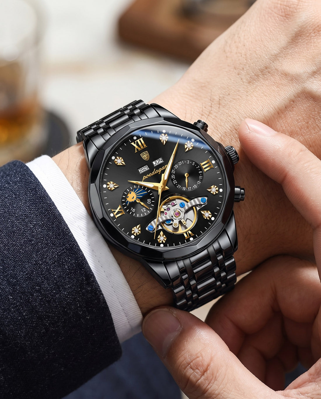 Grand Open-Heart Automatic Black case, Black dial on the wrist