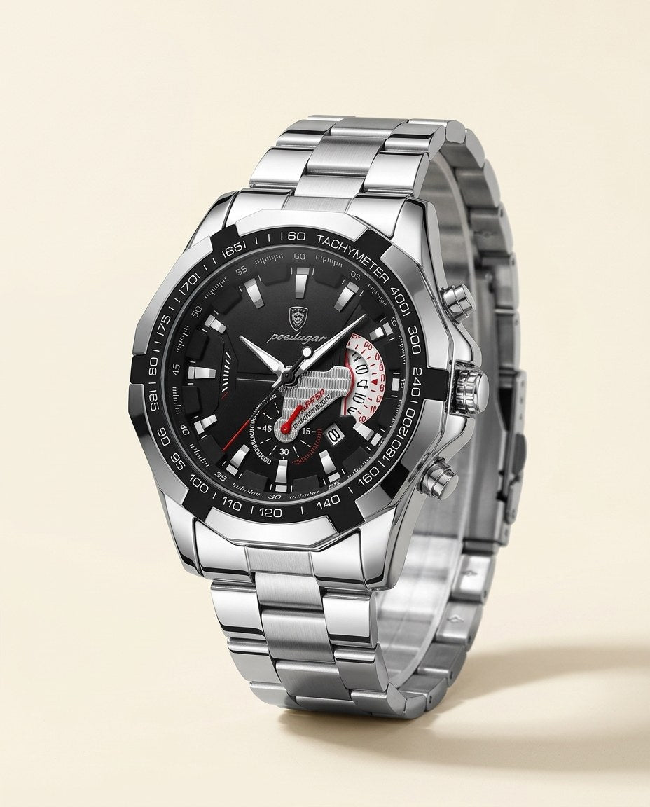 Turbo Tachymeter Sport Silver case, Black dial hero