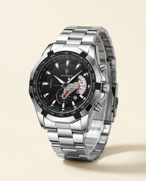 Turbo Tachymeter Sport Silver case, Black dial hero