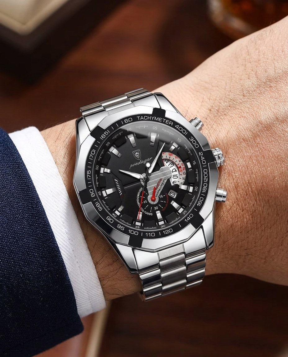 Turbo Tachymeter Sport Silver case, Black dial on the wrist