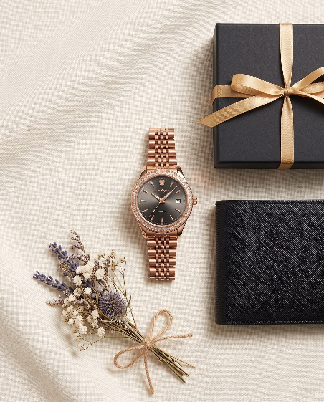 Sparkle Crystal Ladies Black dial flat lay