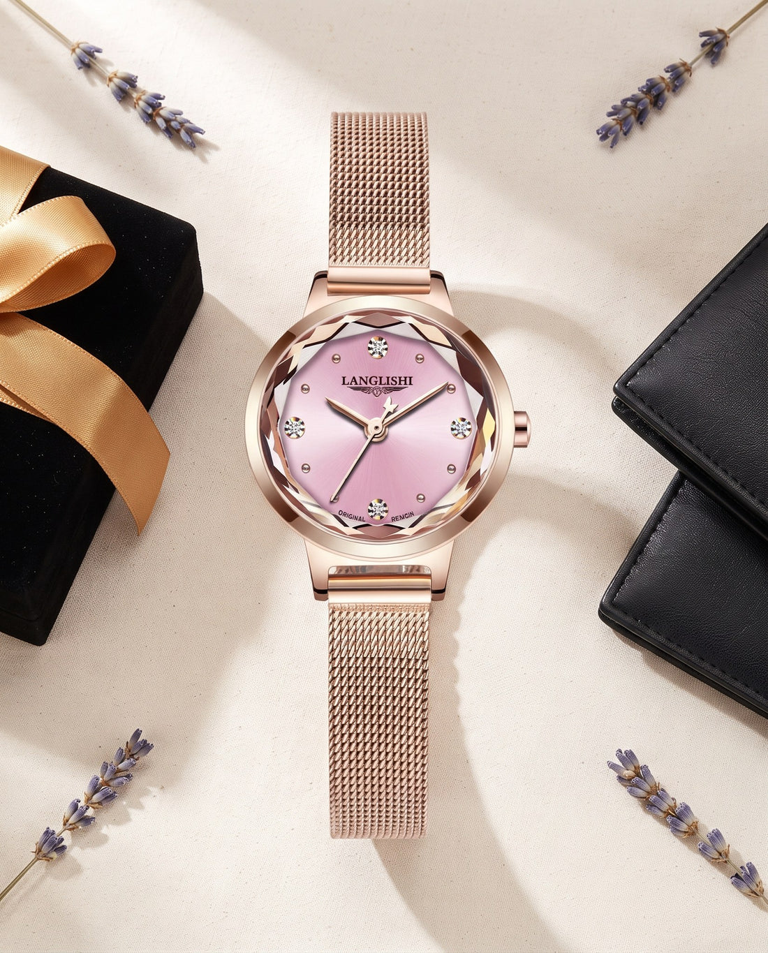 Petite Mesh Ladies Pink dial flat lay