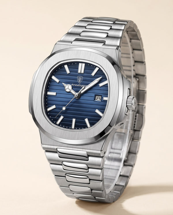 Blue Octagon Classic Silver case, Blue dial hero