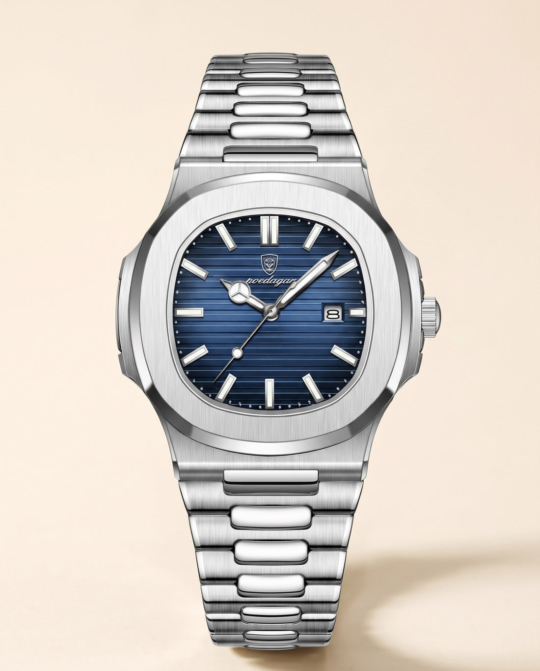 Blue Octagon Classic Silver case, Blue dial front