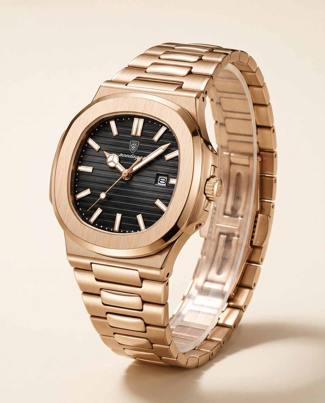 Blue Octagon Classic Rose Gold case, Black dial