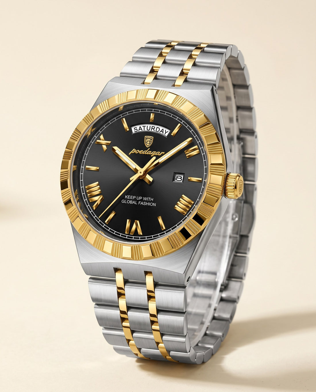 Crown Day-Date Two-Tone Gold case, Black dial front