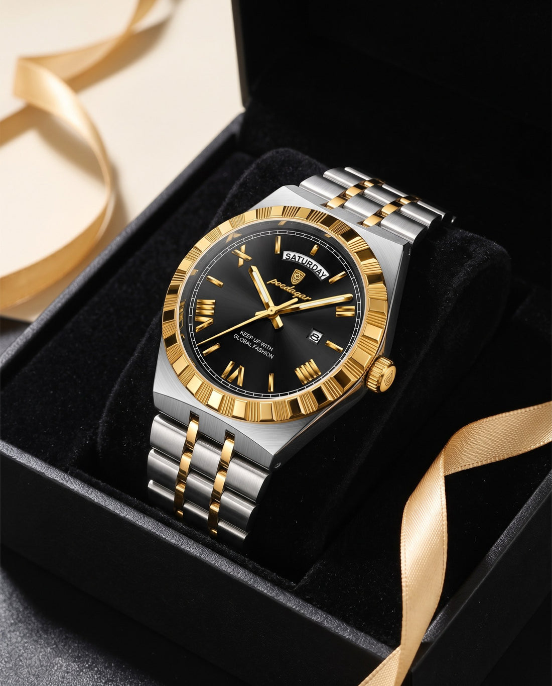 Crown Day-Date Two-Tone Gold case, Black dial in the gift box