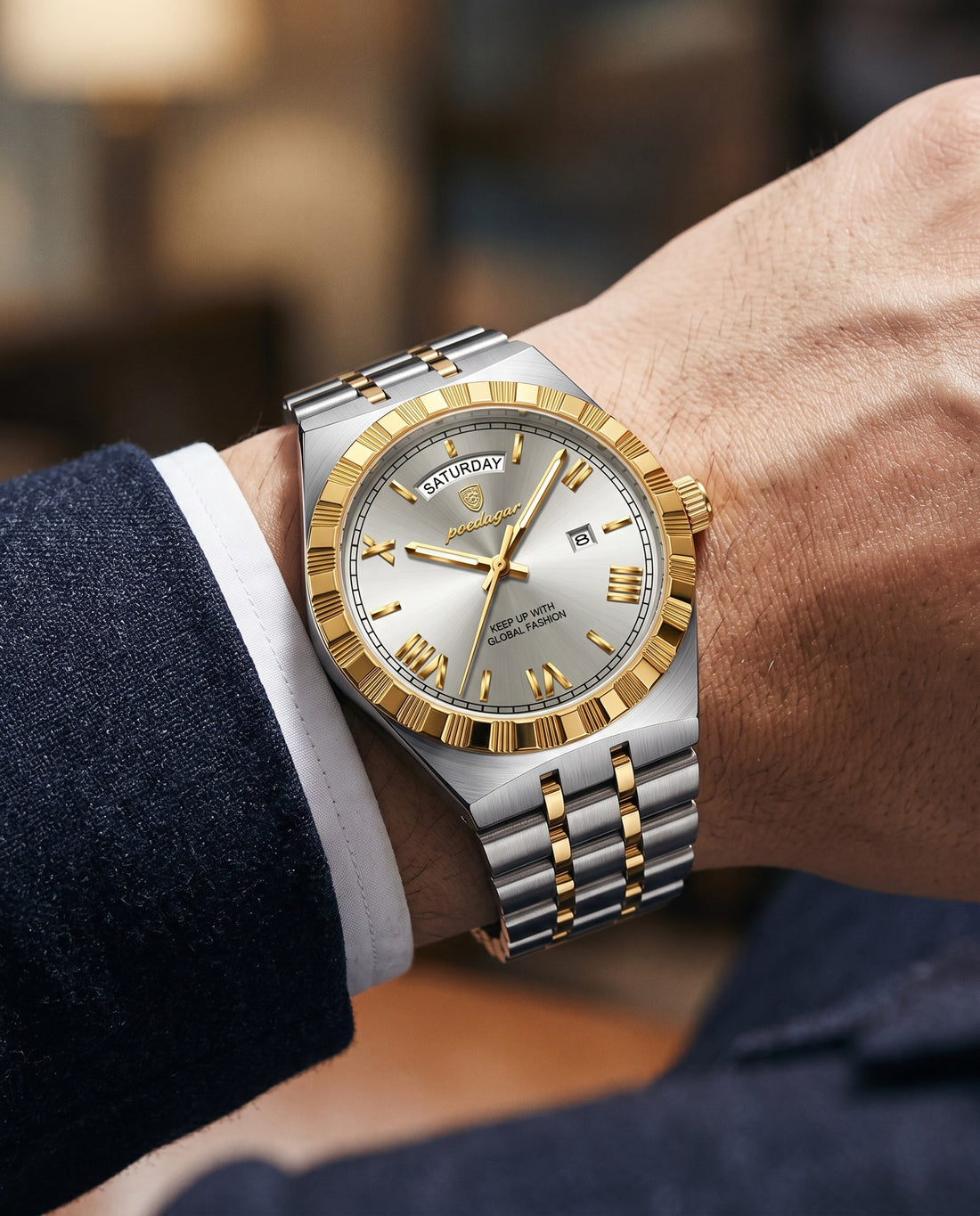Crown Day-Date Two-Tone Gold case, Grey dial on the wrist