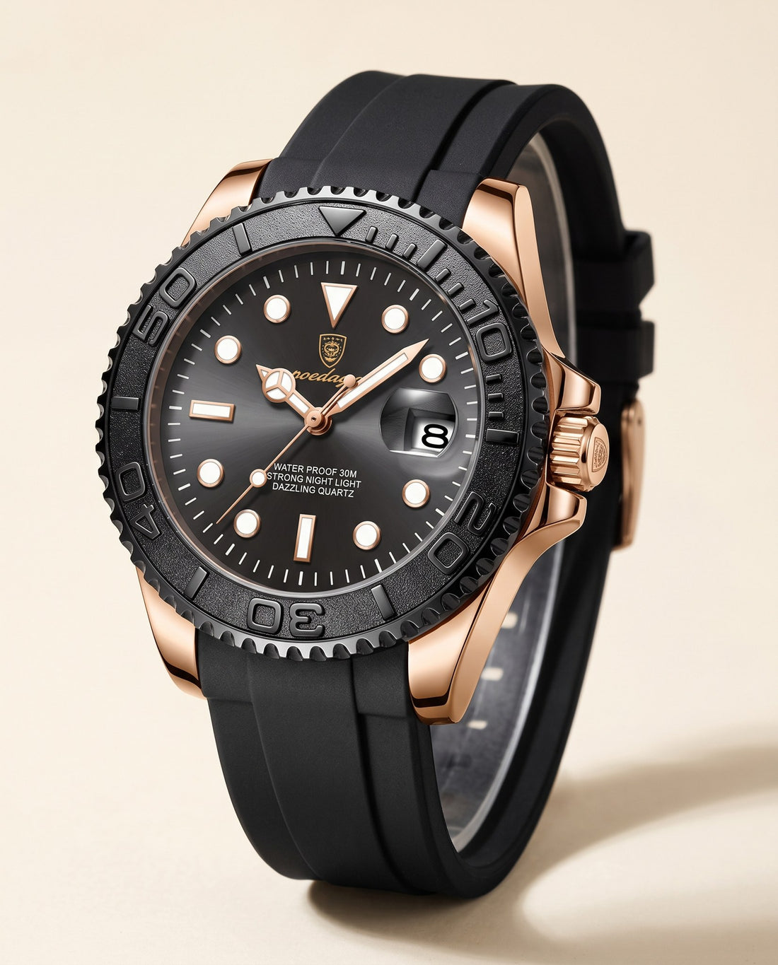 Mariner Diver Rose Gold case, Black dial front