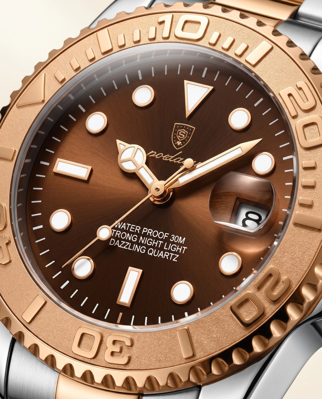 Mariner Diver (Steel) Rose Gold case, Coffee dial dial close-up