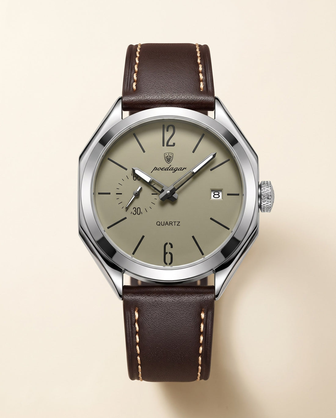 Heritage Leather Classic Silver case, Grey dial
