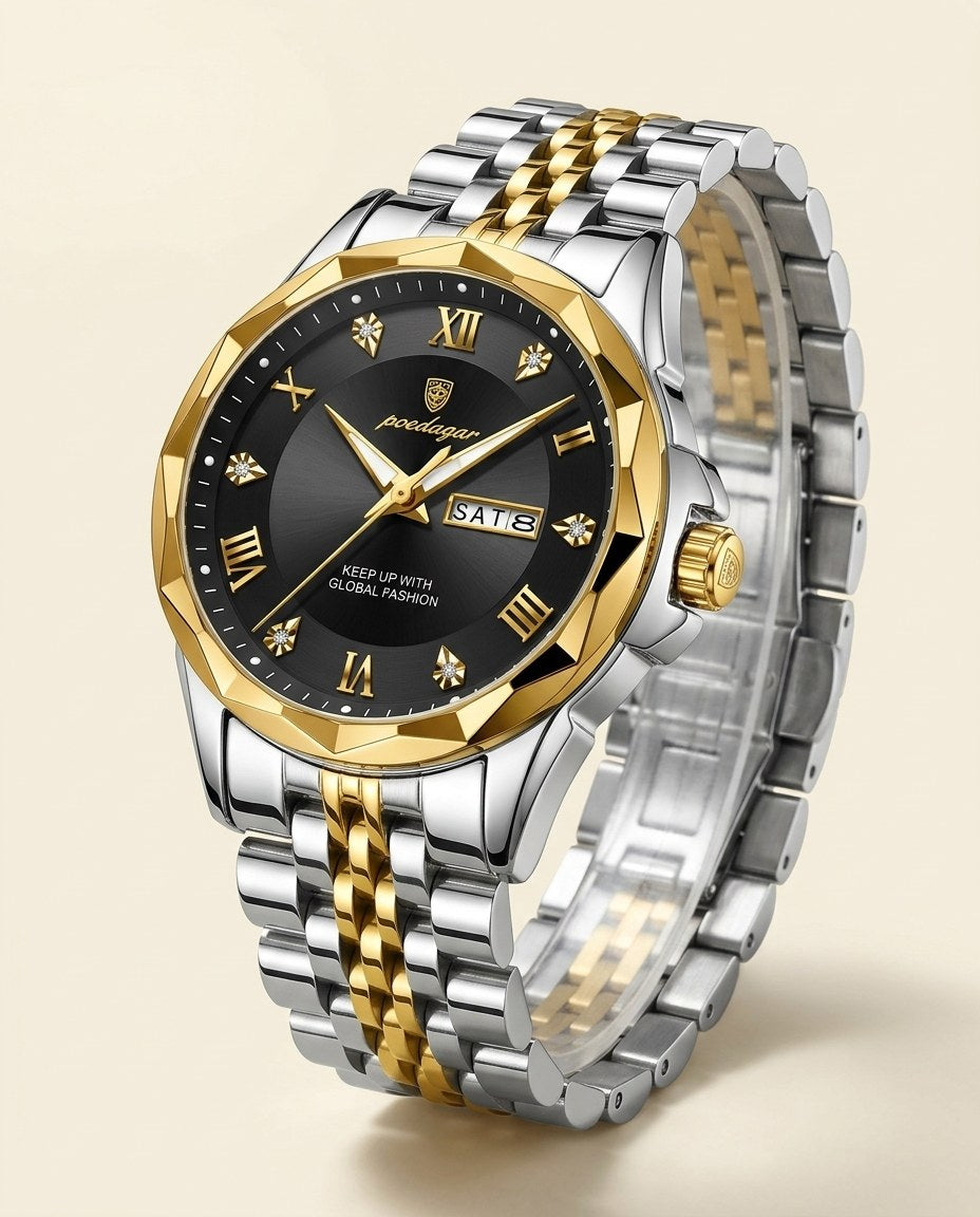 Diamond-Cut Day-Date Gold case, Black dial