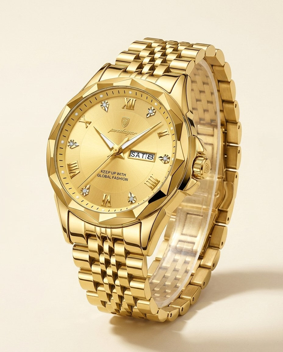 Diamond-Cut Day-Date Gold case, Gold dial