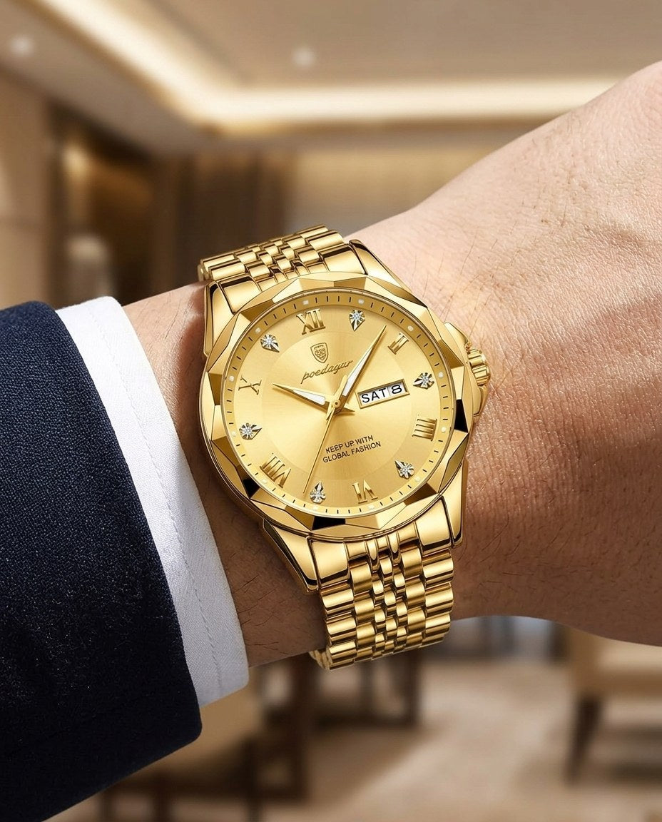 Diamond-Cut Day-Date Gold case, Gold dial on the wrist